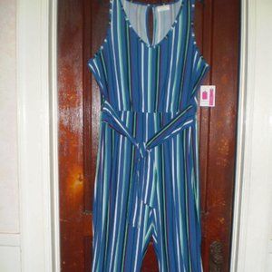 PLUS SIZE: 1X-MULTI-COLOR STRIPED JUMPSUIT-NEW/TAG
